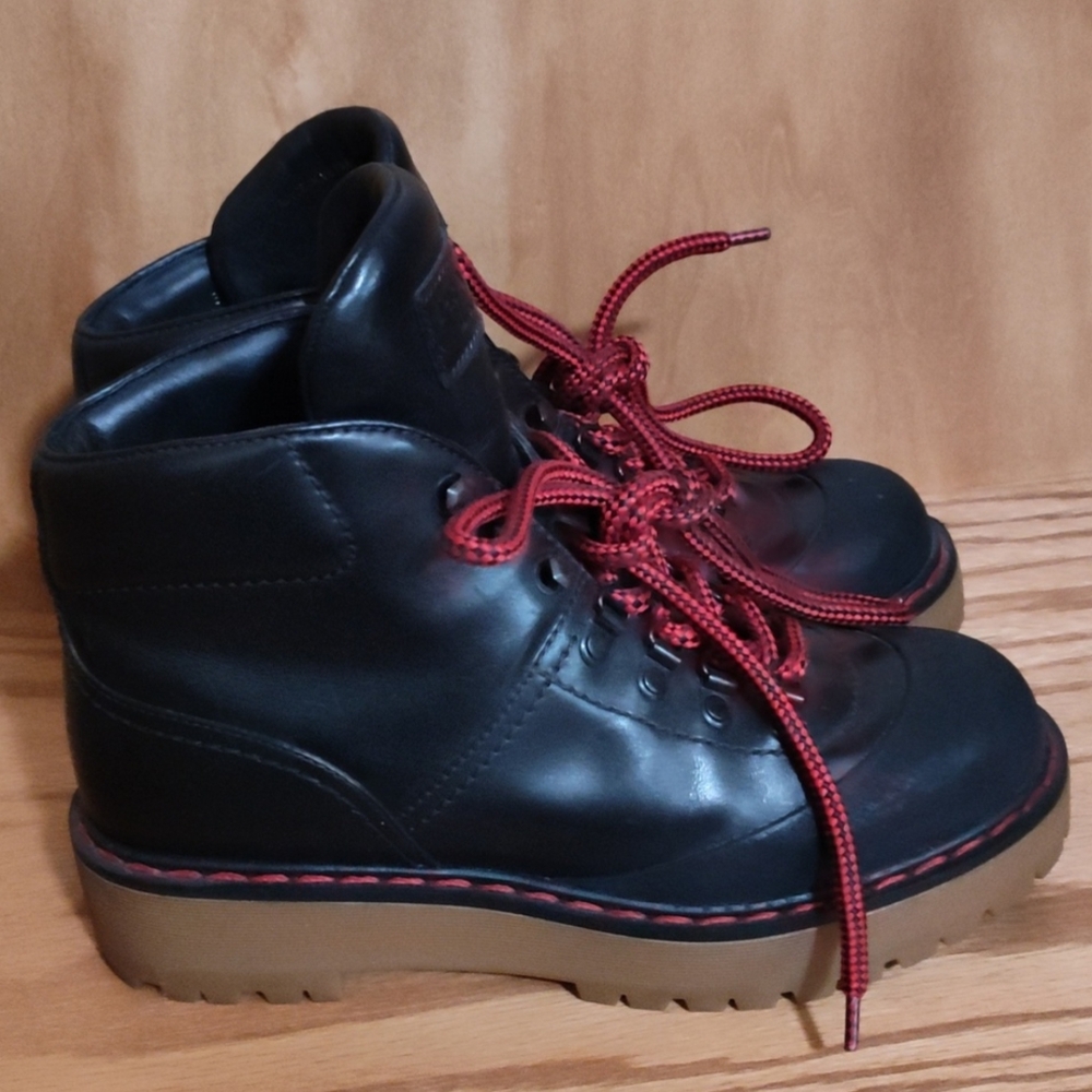 Prada Black Leather Boots with Red Accents